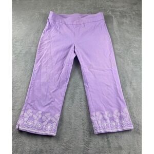 Briggs Women's Size 14 Purple Floral Embroidered Cropped Pants Ladies Casual